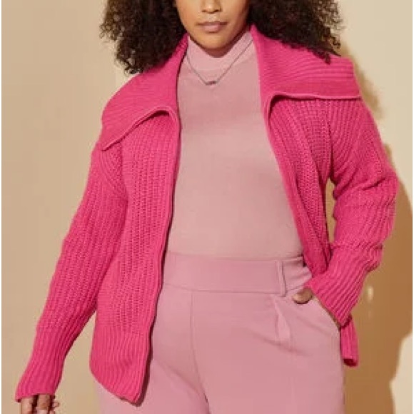 New ASHLEY STEWART Two Way Zip Ribbed Sweater Fuchsia Size-3X - Picture 2 of 6